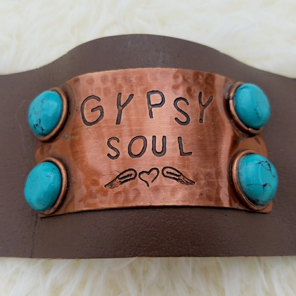 Gypsy soul stamped boho cuff bracelet - Picture 3 of 5